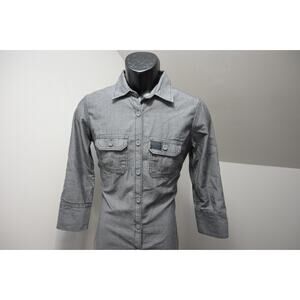 Superdry Denim Wash Work Shirt Dark Gray Rugged Button Up Womens Size Medium